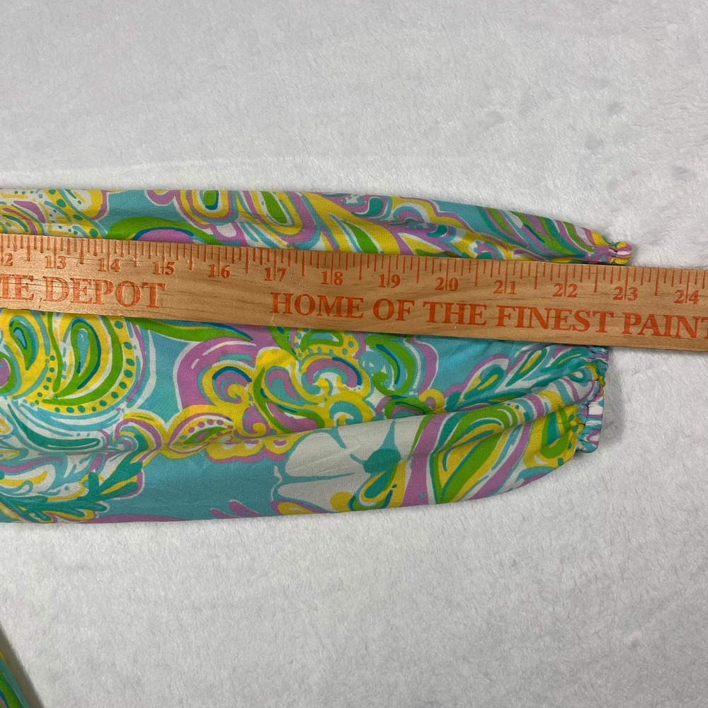 Lilly Pulitzer Silk Blouse Womens S Turquoise Multi Paisley Top Preppy Boho - Picture 7 of 11